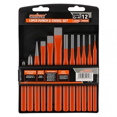 12pc Mechanic's Steel Chisel & Punch Set: Pin Center taper Punches Cold Chisels